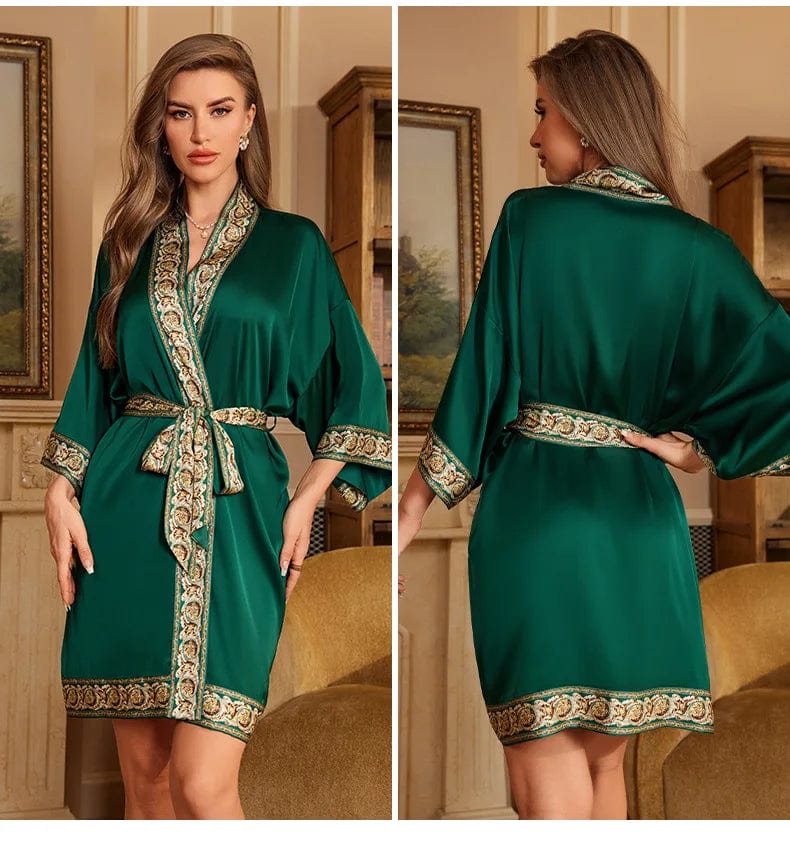 Peignoir Femme Court en Satin Holly Vert / Plus Free Size