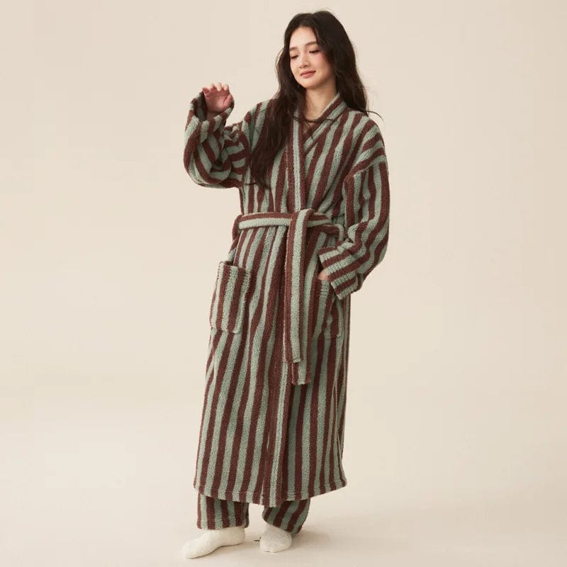 Peignoir Femme Polaire Livia Vert/Bordeaux / M