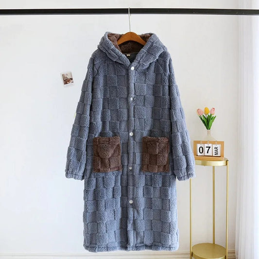 Peignoir homme à capuche fur Bleu / M