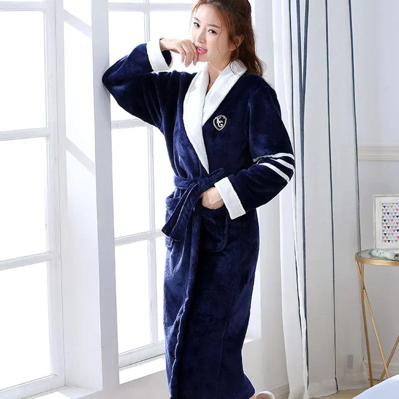 Peignoir Polaire Femme Navy Bleu Blanc / M