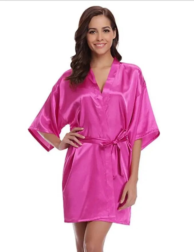 Peignoir satin femme Love Rose fushia / S
